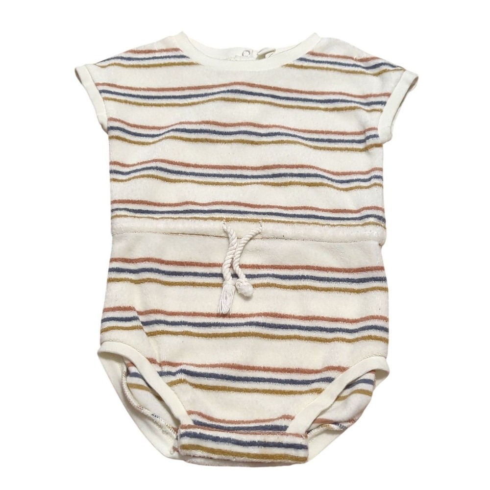 Quincy Mae Neutral Striped Terry Towel One Piece Bodysuit 6-12M Cream Brown Blue